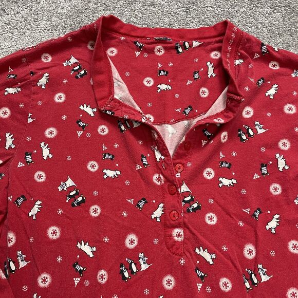 Unbranded Tunic Sleep Shirt Womens 2XL Red Winter Penguin Snowflakes Long Sleeve - Picture 5 of 8